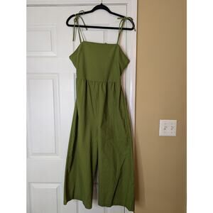 Monteau Los Angeles Olive Green Linen Blend Wide Leg Jumpsuit- Size Large